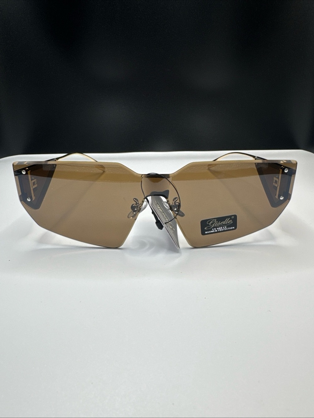 Men's Rimless Brown Shield Sunglasses